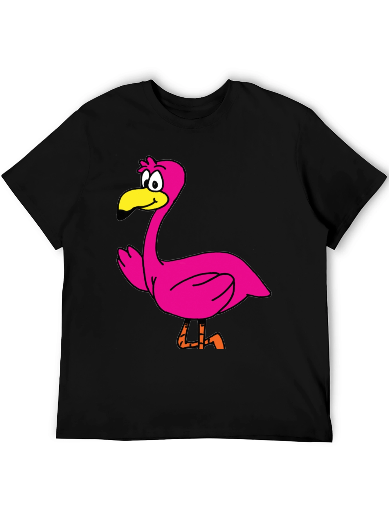 Cartoon Flamingo Graphic Tee - Black Unisex T-Shirt