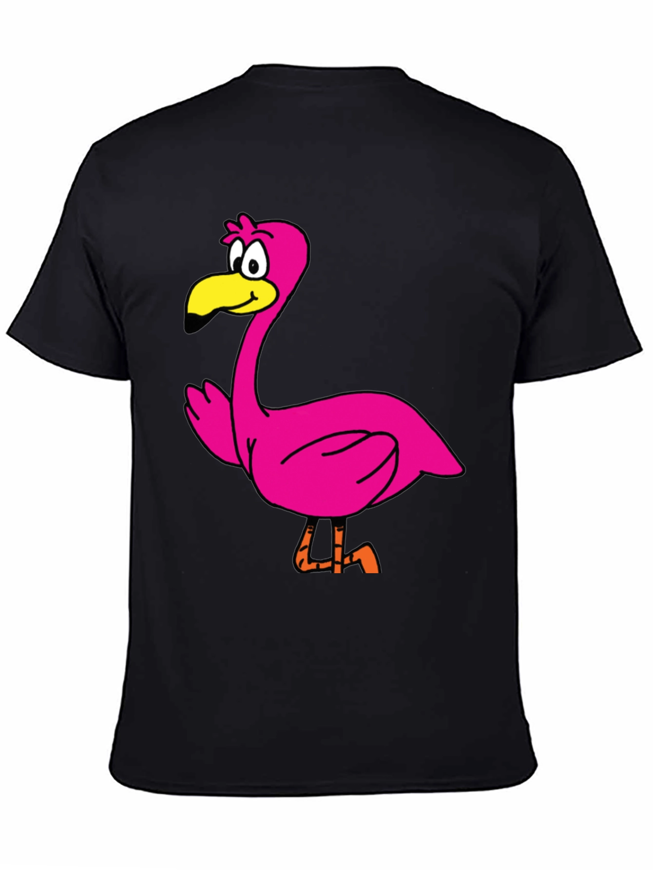 Cartoon Flamingo Graphic Tee - Black Unisex T-Shirt