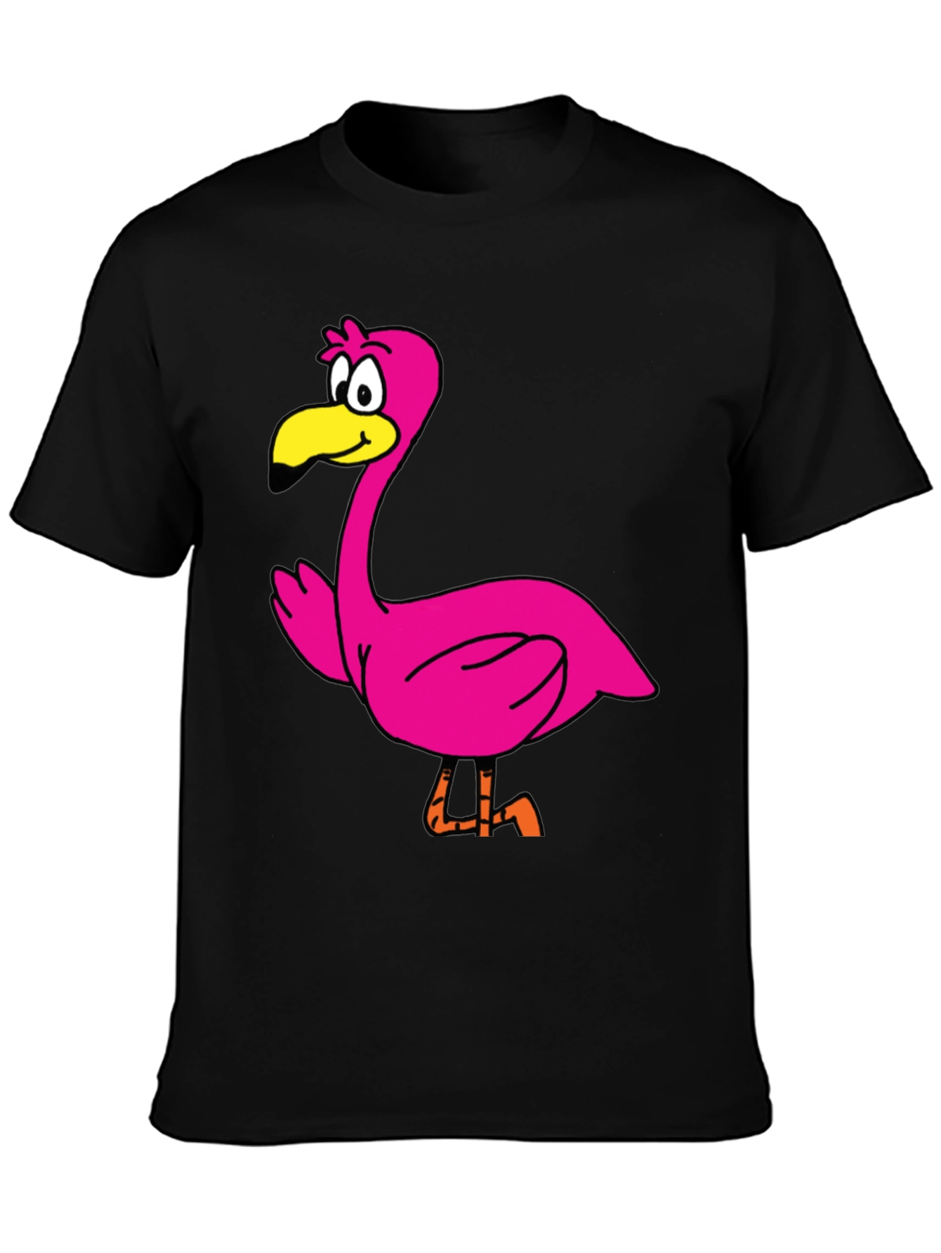 Cartoon Flamingo Graphic Tee - Black Unisex T-Shirt