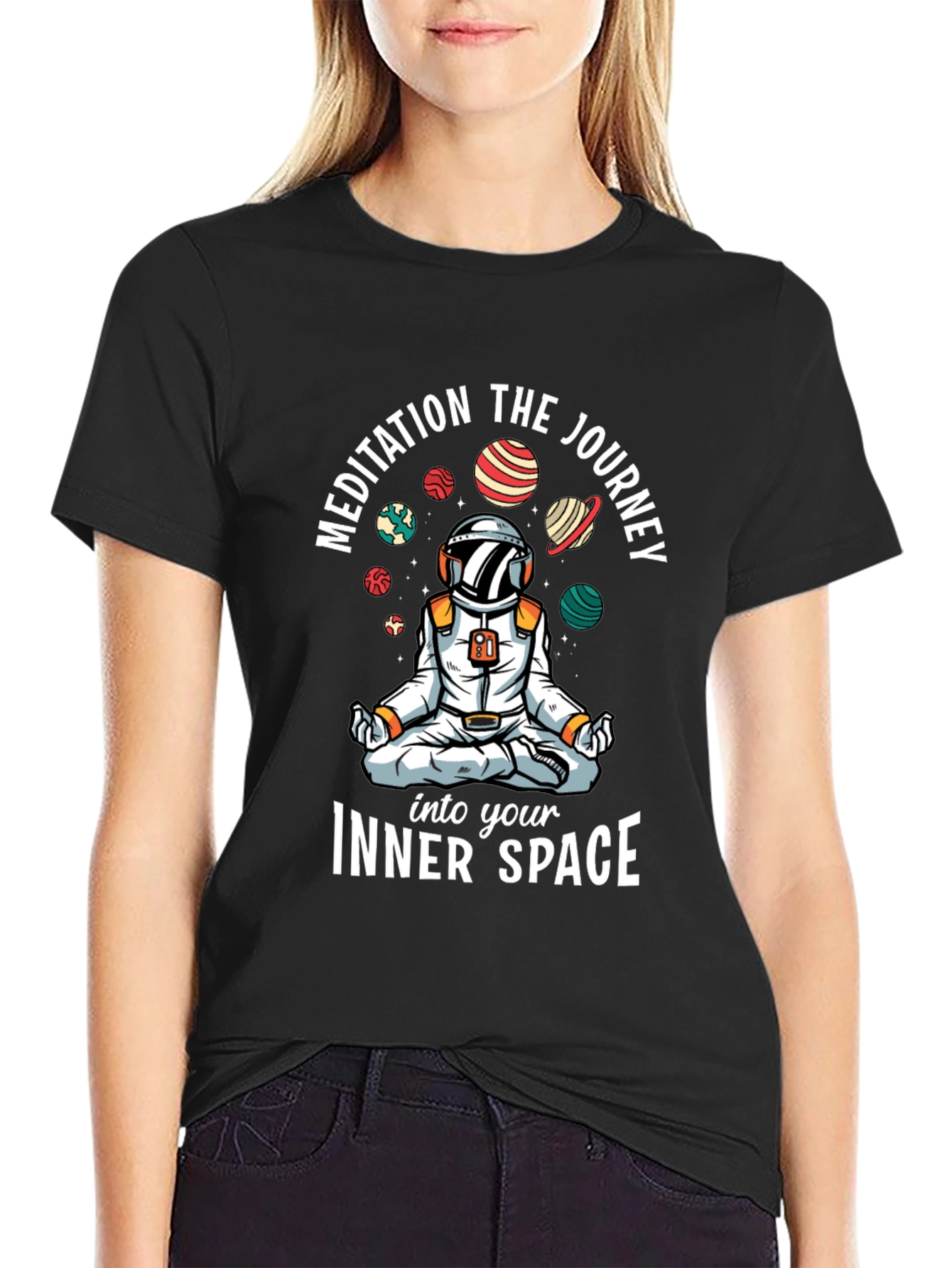 Meditating Astronaut Black T-Shirt
