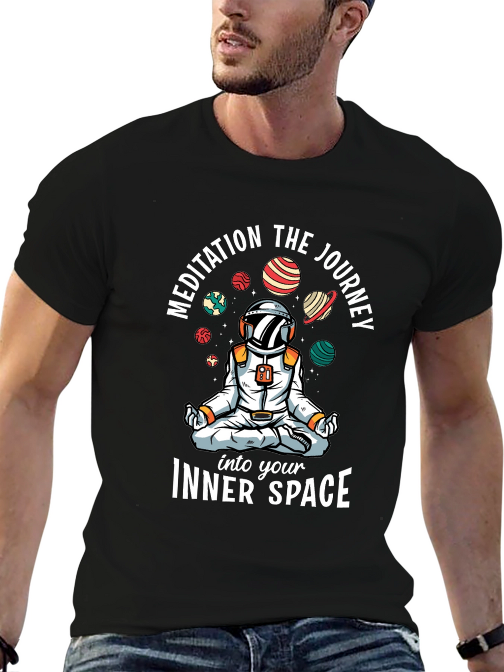 Meditating Astronaut Black T-Shirt