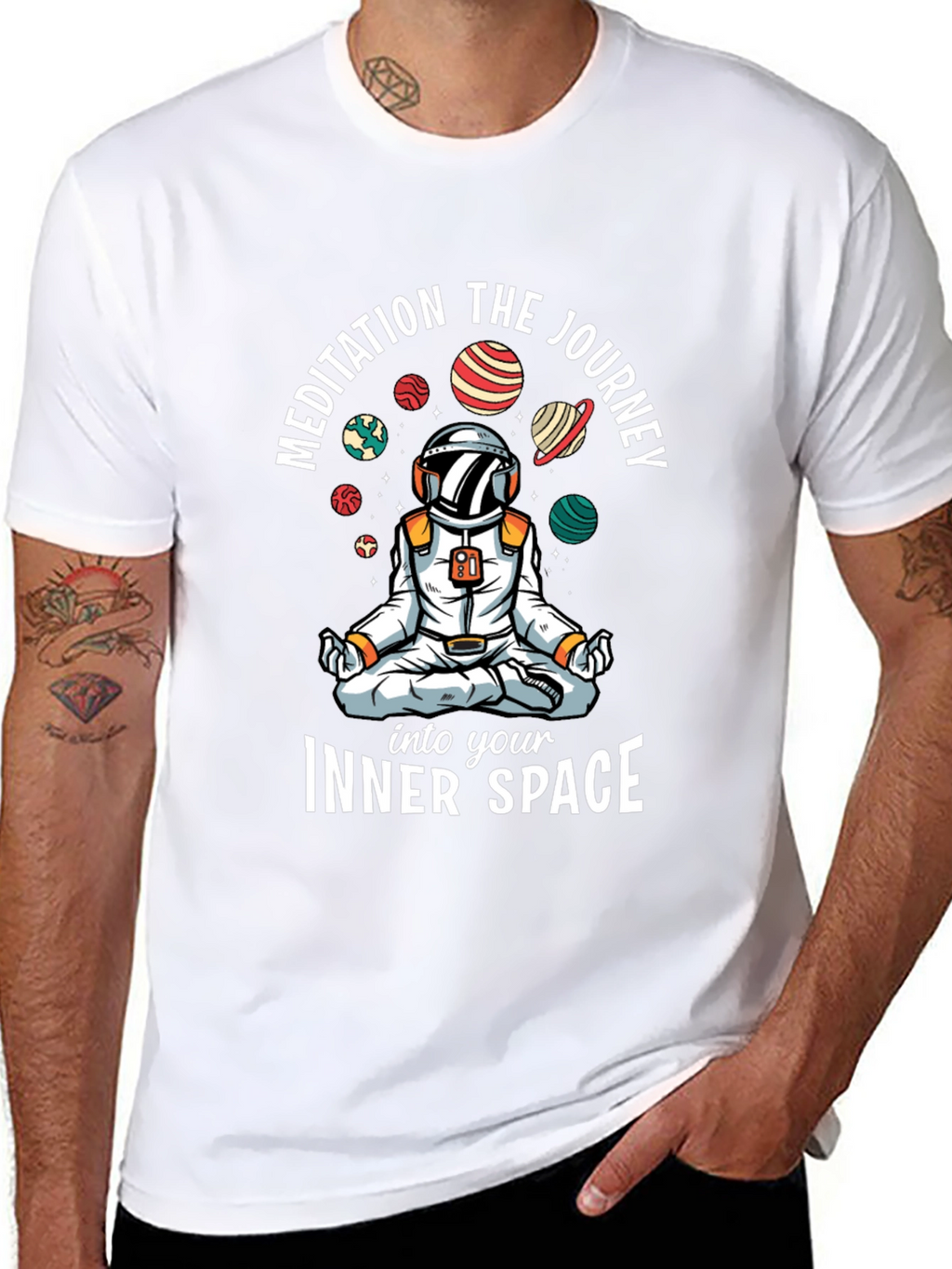 Meditating Astronaut Black T-Shirt