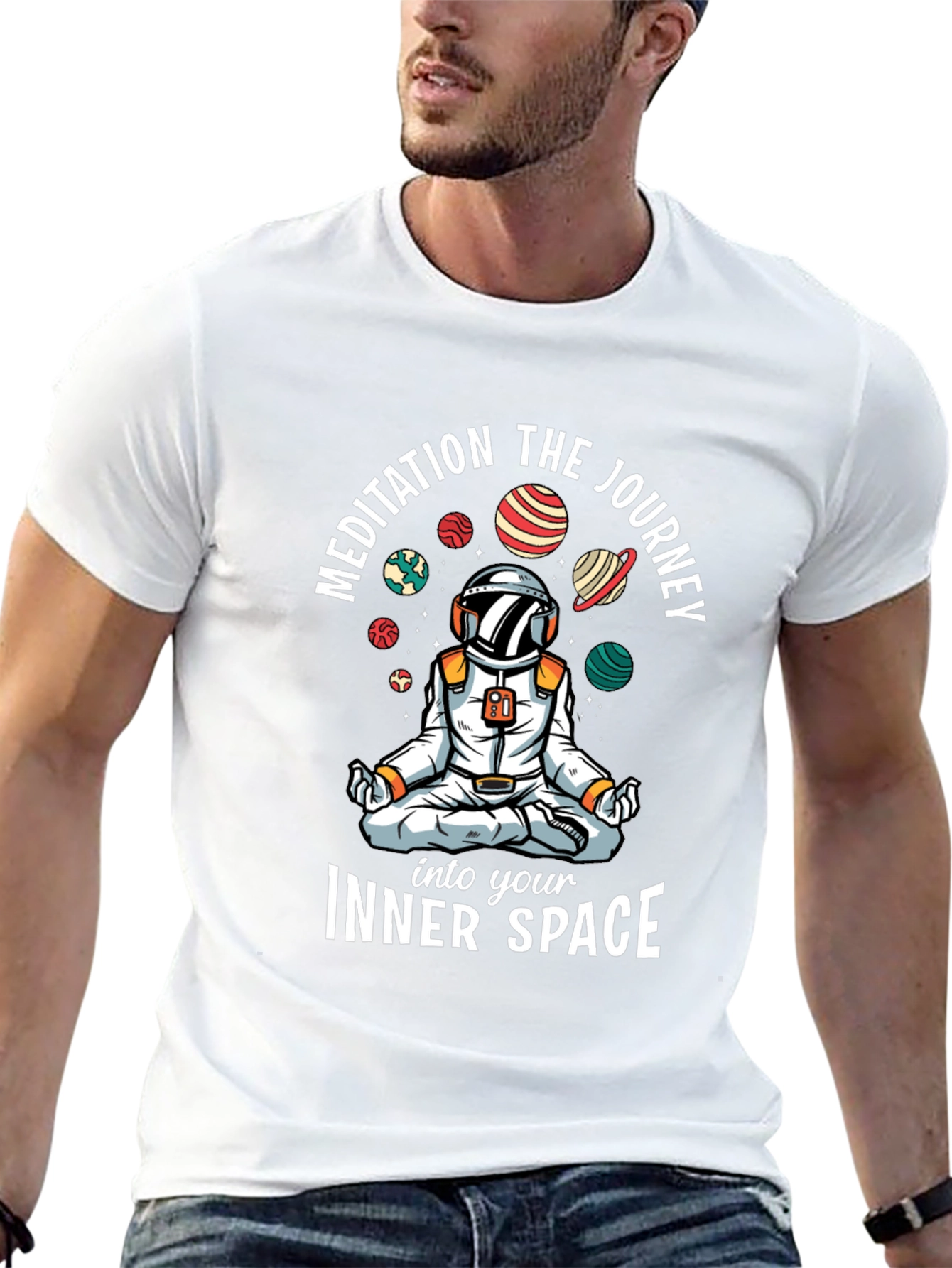 Meditating Astronaut Black T-Shirt