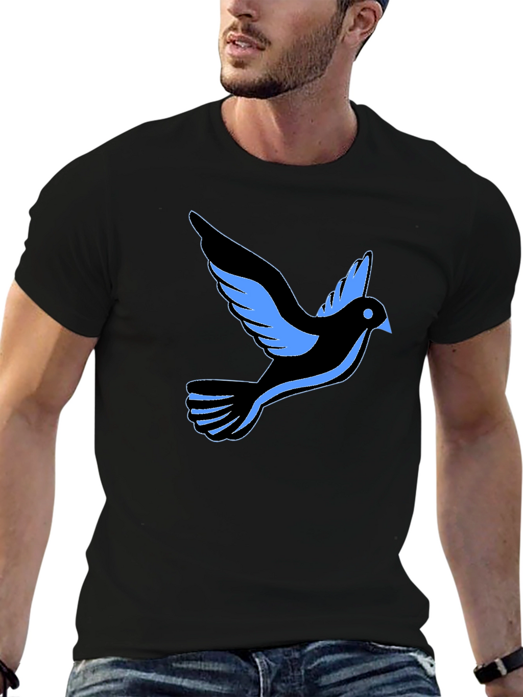 Black T-Shirt with Dove Graphic