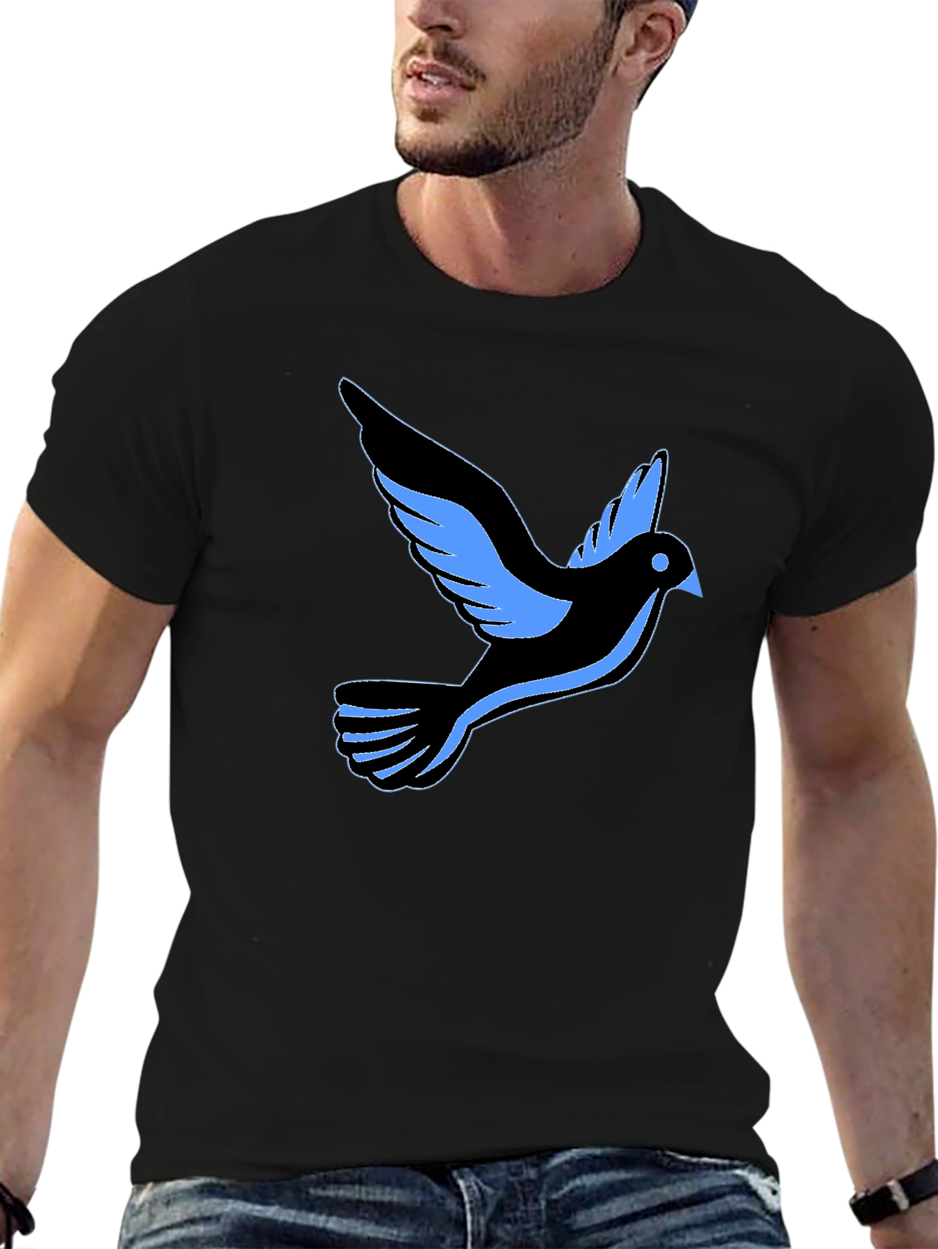 Black T-Shirt with Dove Graphic