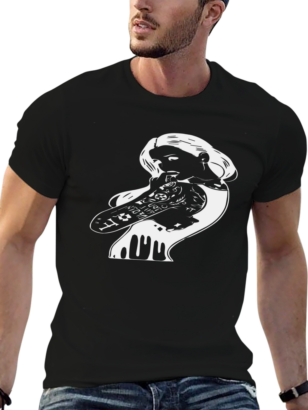 Skateboarding Girl Graphic Tee - Black Cotton T-Shirt