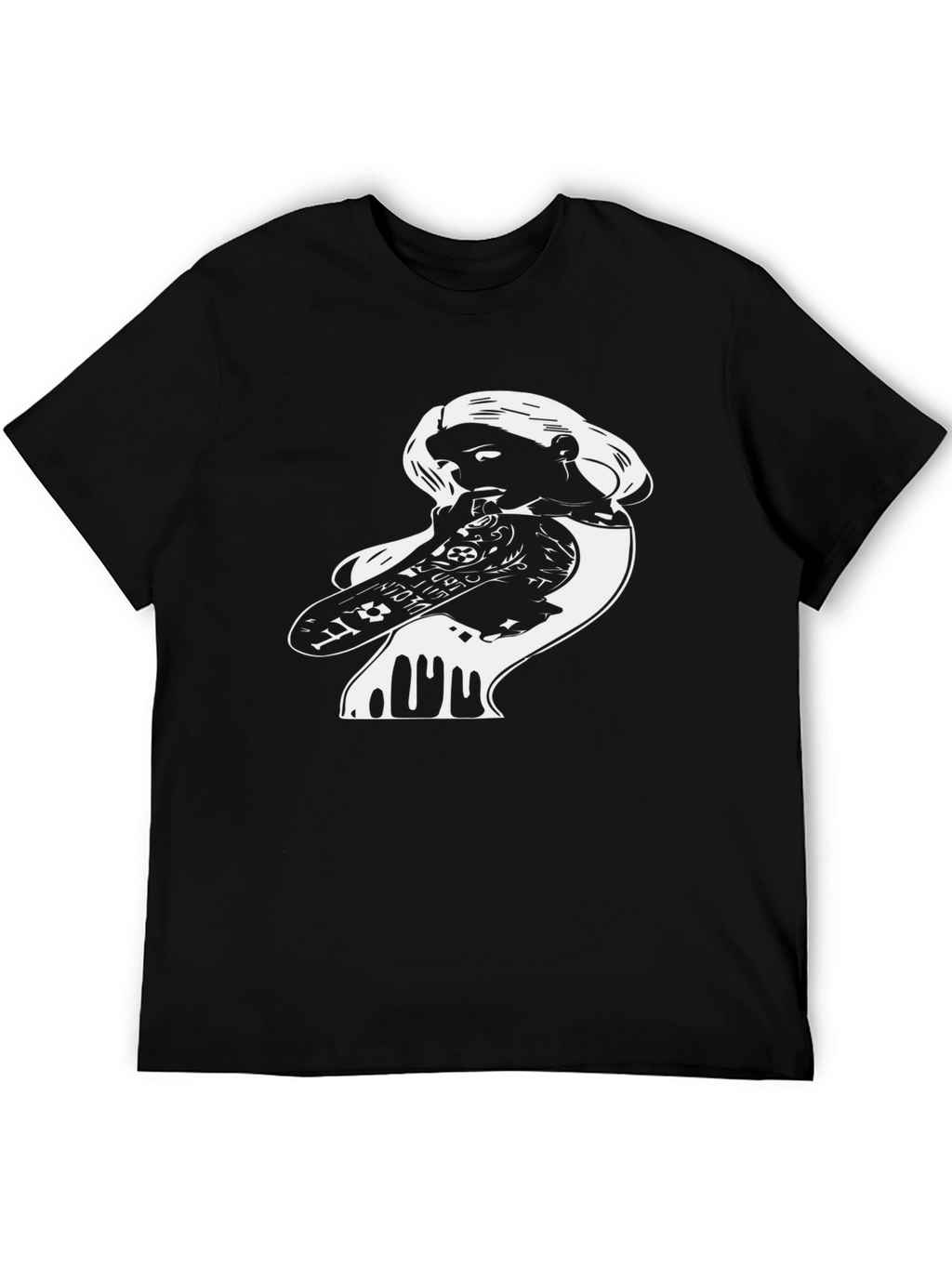 Skateboarding Girl Graphic Tee - Black Cotton T-Shirt
