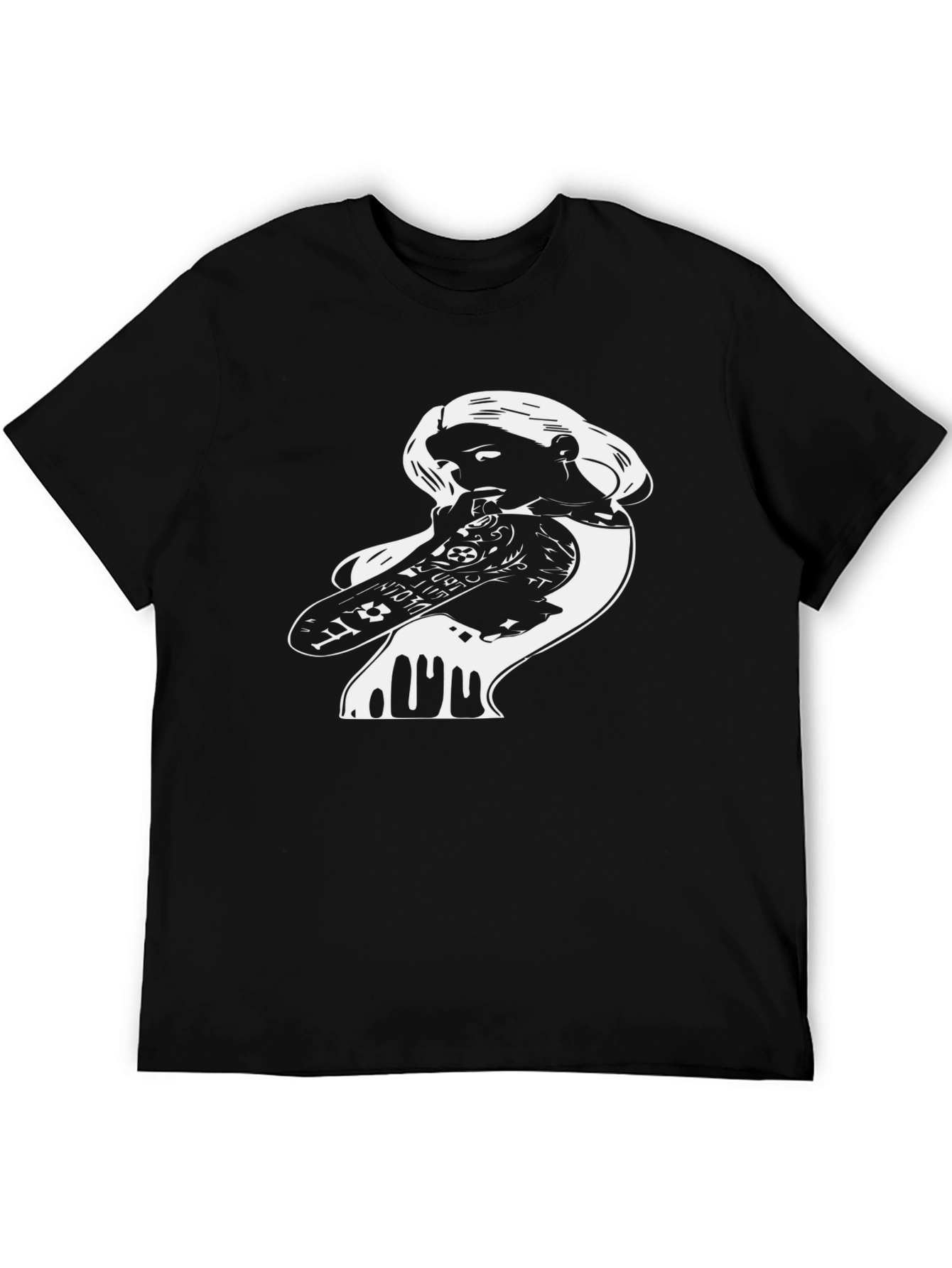 Skateboarding Girl Graphic Tee - Black Cotton T-Shirt