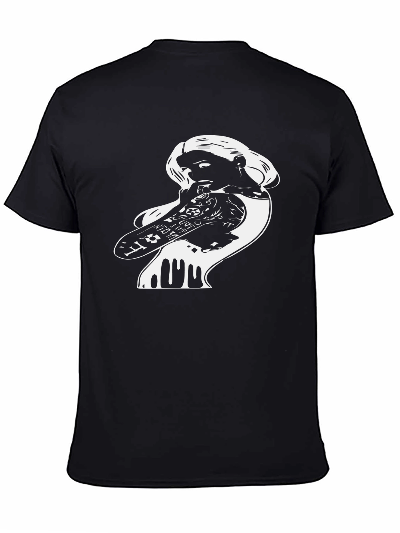 Skateboarding Girl Graphic Tee - Black Cotton T-Shirt
