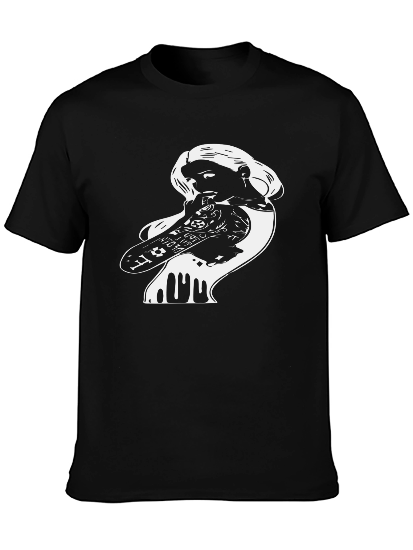 Skateboarding Girl Graphic Tee - Black Cotton T-Shirt
