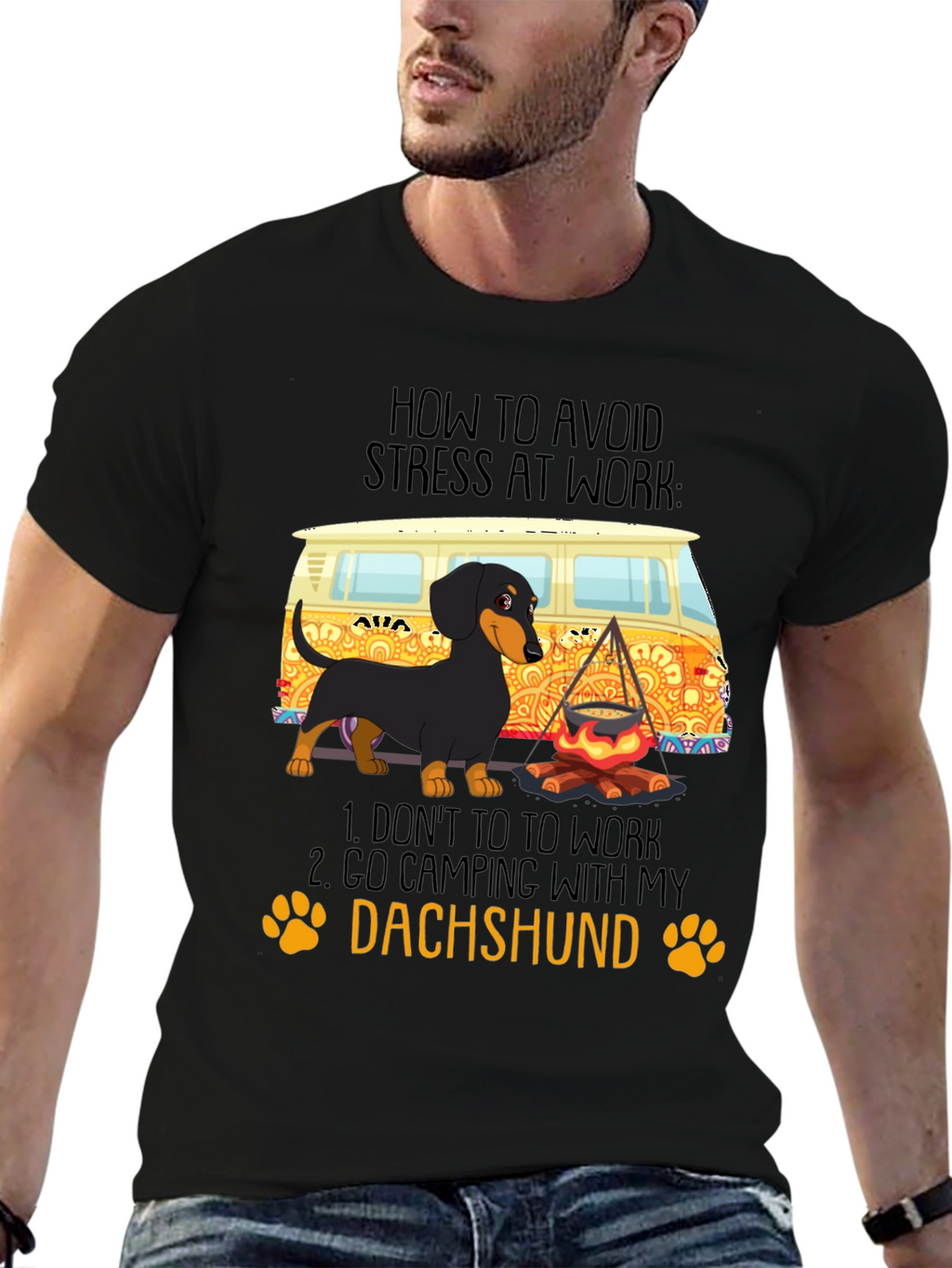 Dachshund Camping T-Shirt - Avoid Stress at Work!