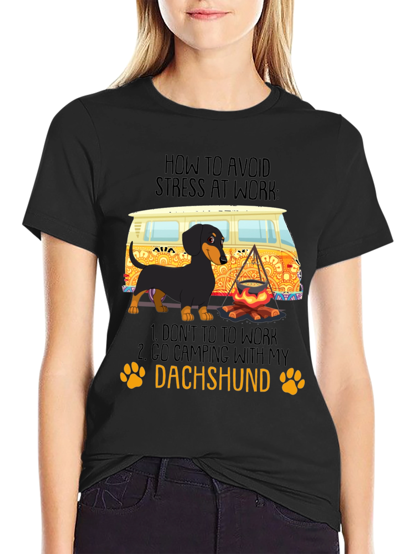 Dachshund Camping T-Shirt - Avoid Stress at Work!
