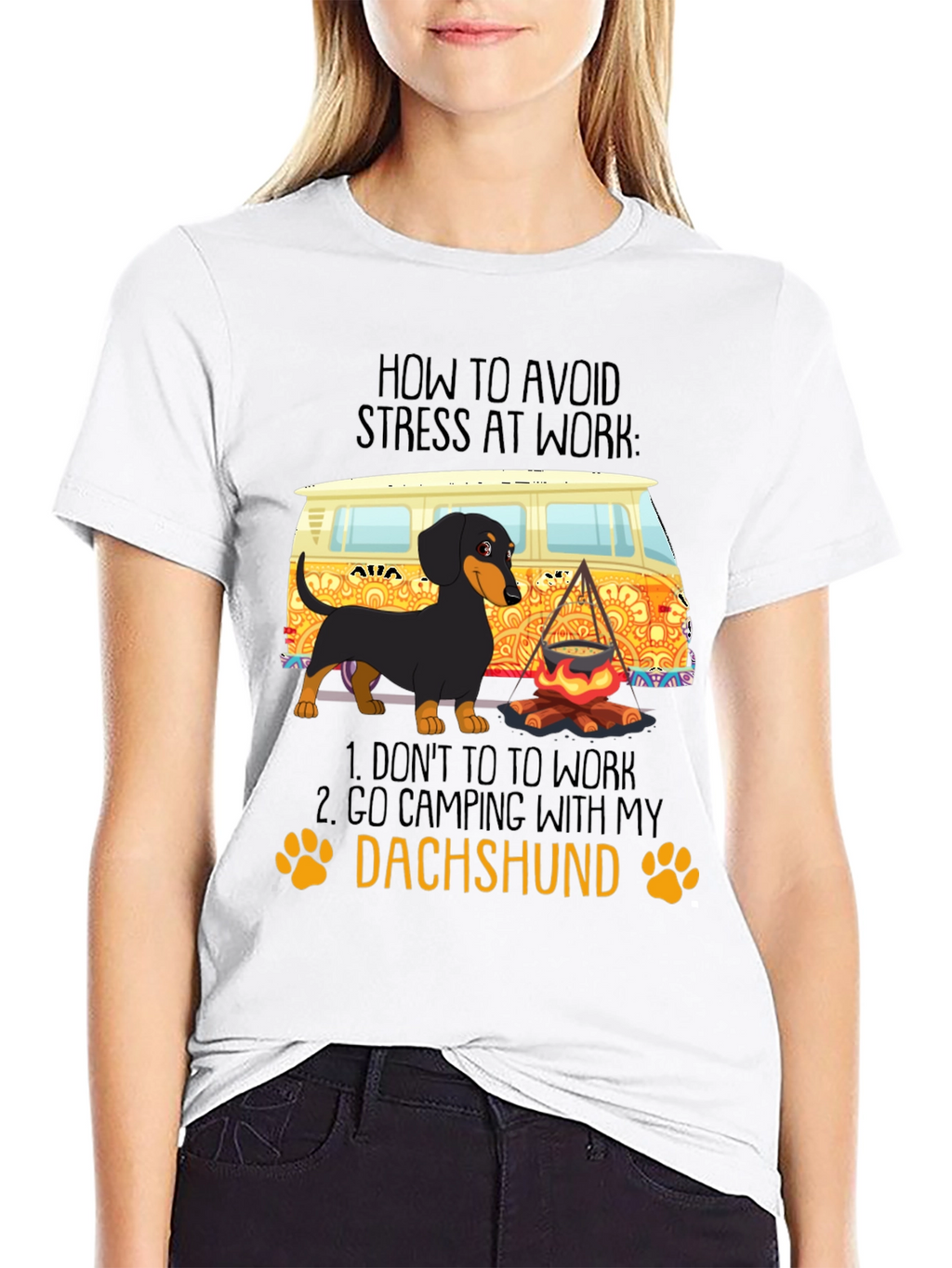 Dachshund Camping T-Shirt - Avoid Stress at Work!