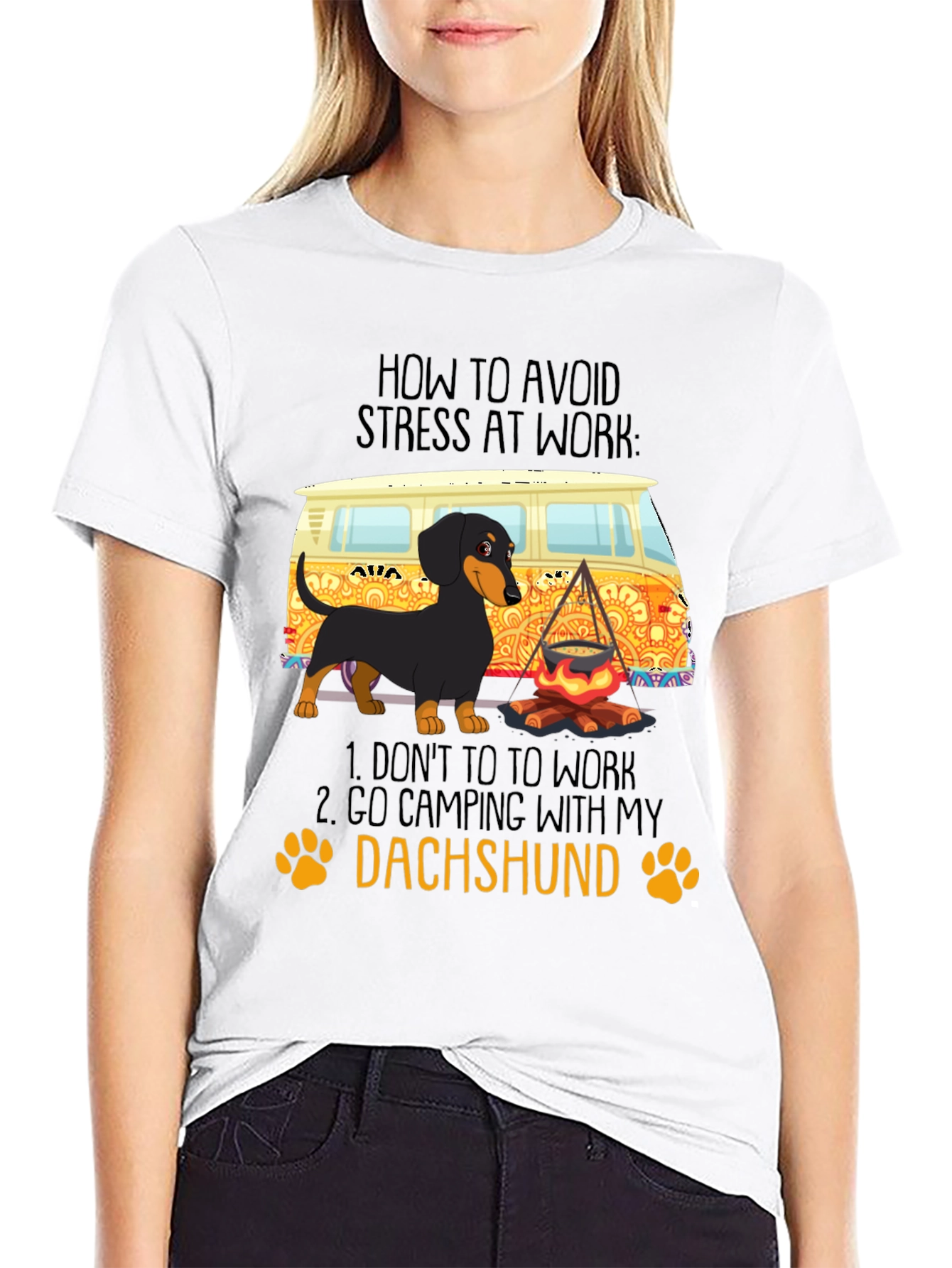Dachshund Camping T-Shirt - Avoid Stress at Work!