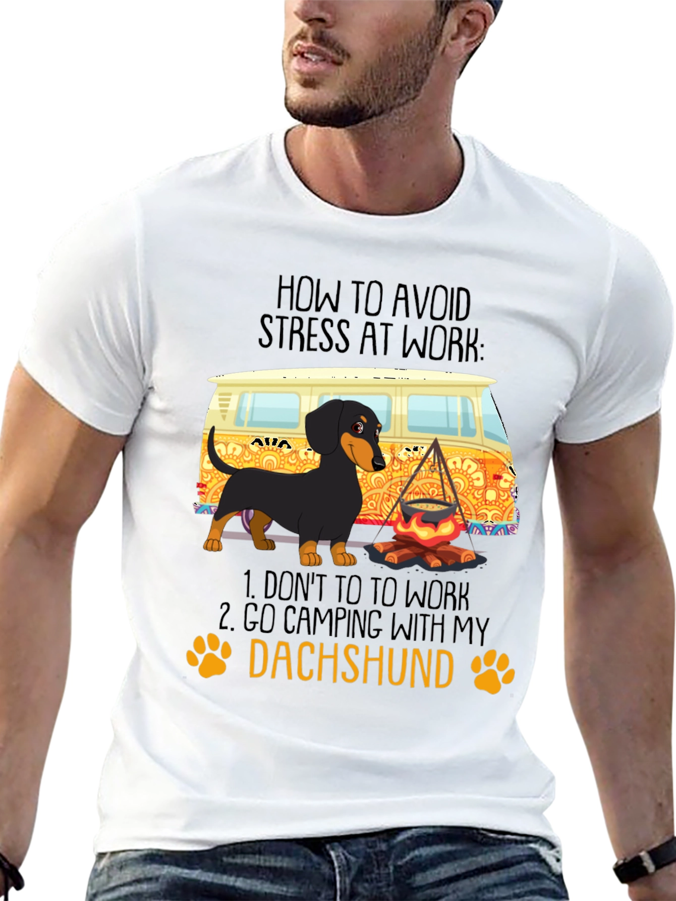 Dachshund Camping T-Shirt - Avoid Stress at Work!
