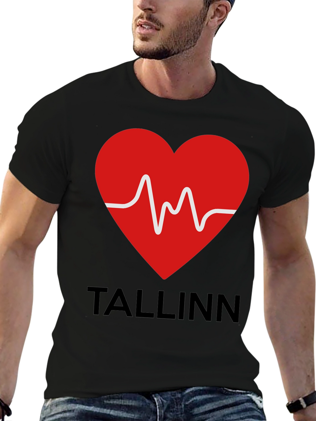 Tallinn Heartbeat Graphic T-Shirt - Black