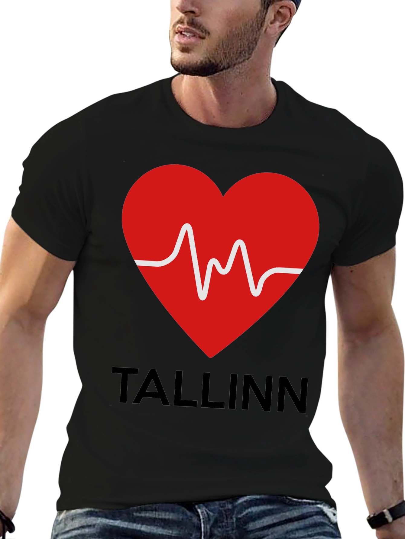 Tallinn Heartbeat Graphic T-Shirt - Black