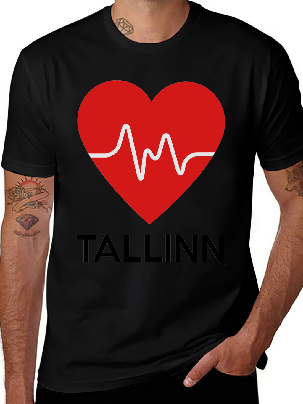 Tallinn Heartbeat Graphic T-Shirt - Black