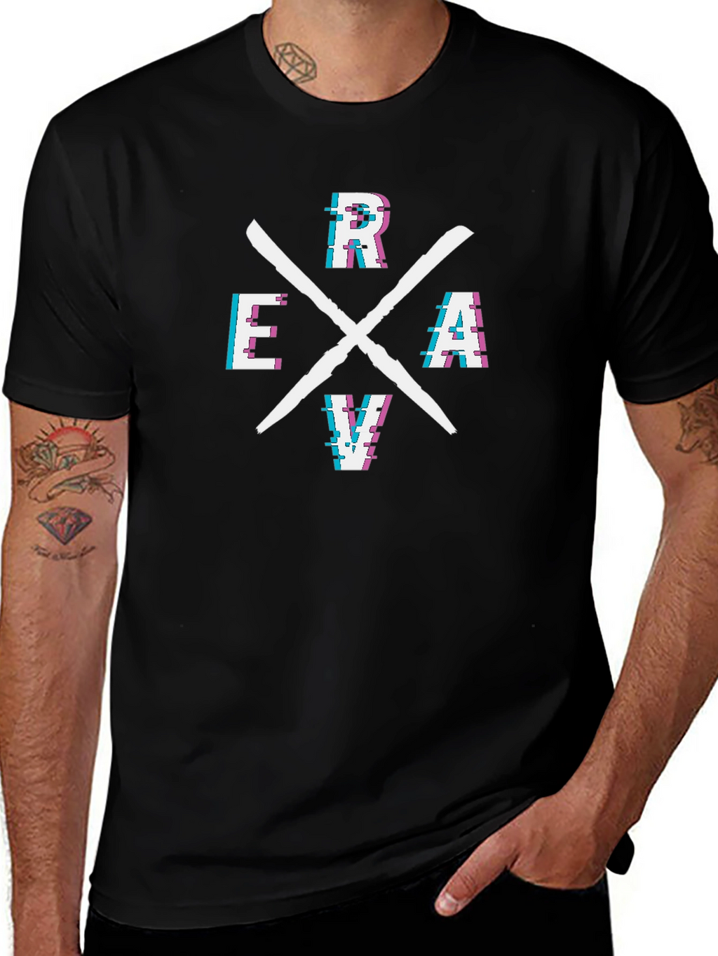 RAVE Glitch Style Graphic Tee - Black Cotton T-Shirt