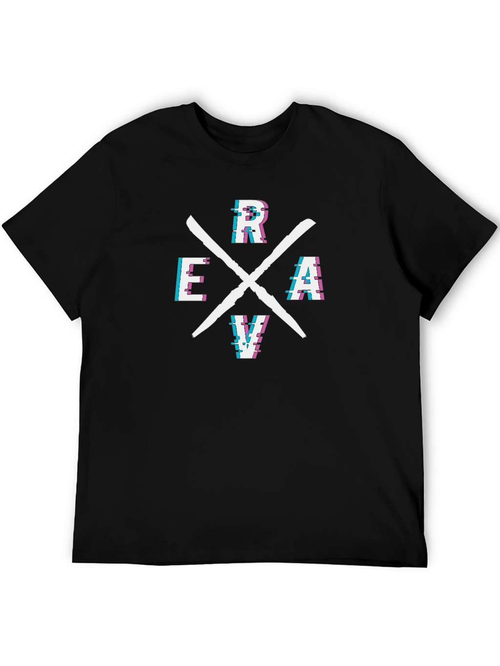 RAVE Glitch Style Graphic Tee - Black Cotton T-Shirt