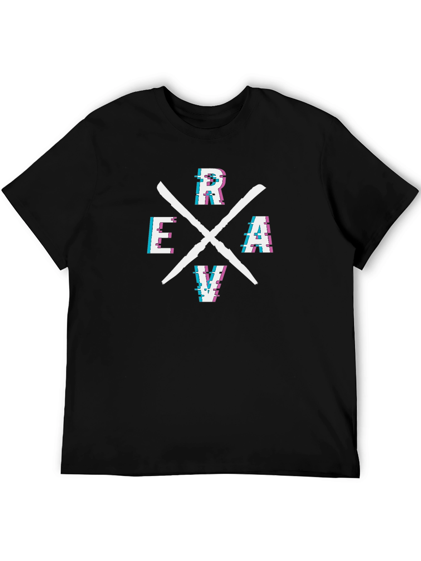 RAVE Glitch Style Graphic Tee - Black Cotton T-Shirt