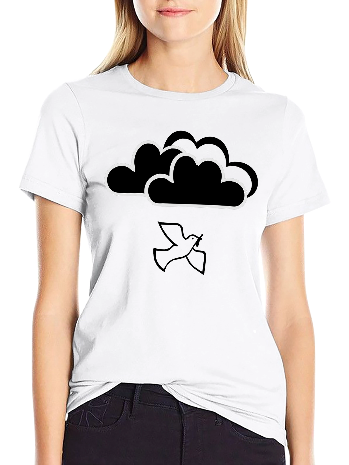 Cloud and Dove Graphic Black T-Shirt