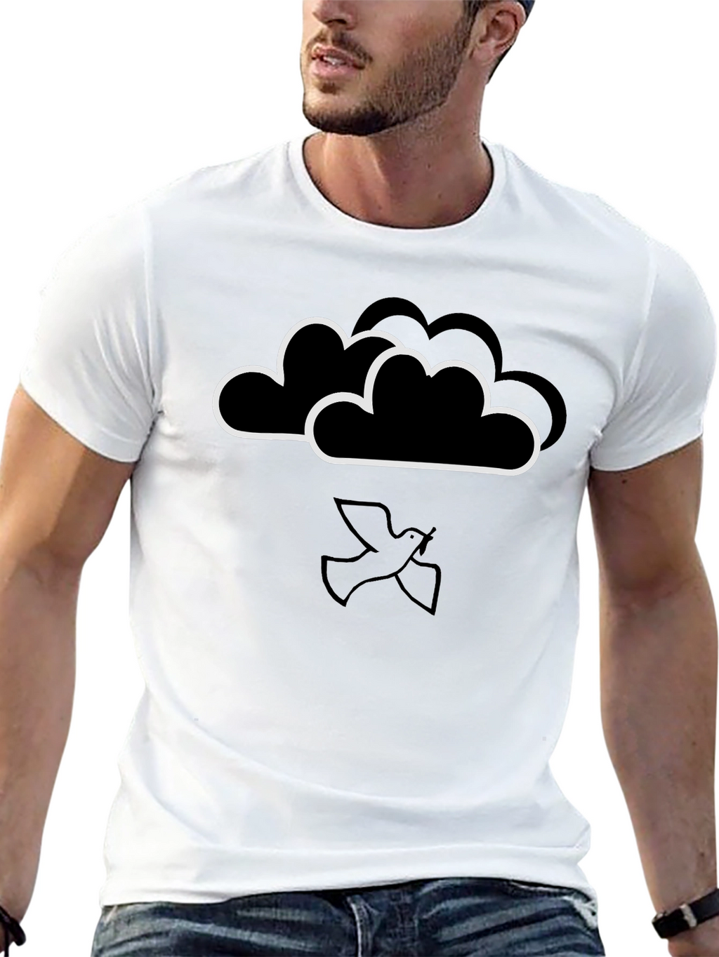 Cloud and Dove Graphic Black T-Shirt