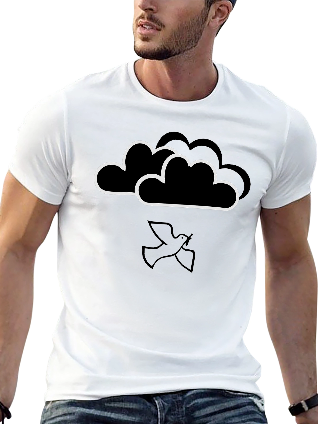 Cloud and Dove Graphic Black T-Shirt