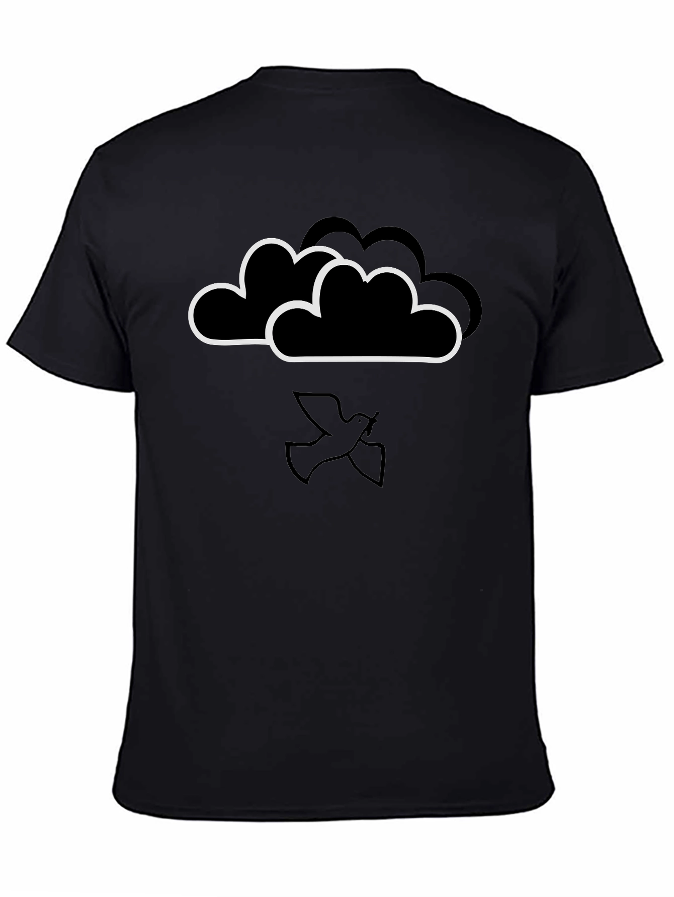 Cloud and Dove Graphic Black T-Shirt