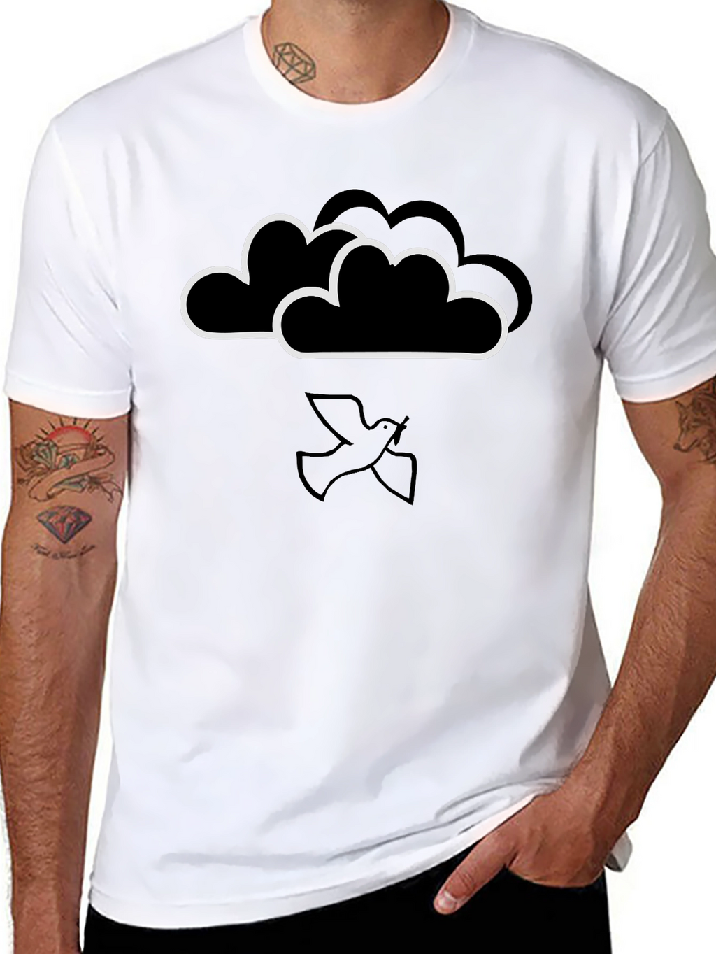 Cloud and Dove Graphic Black T-Shirt