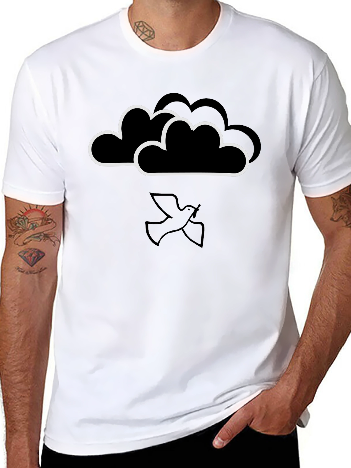 Cloud and Dove Graphic Black T-Shirt