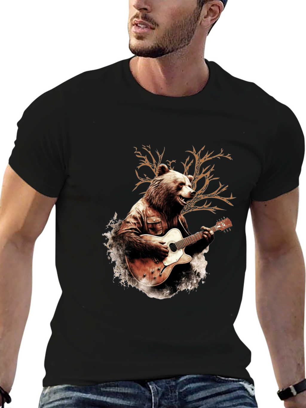 Bear Guitarist Graphic T-Shirt