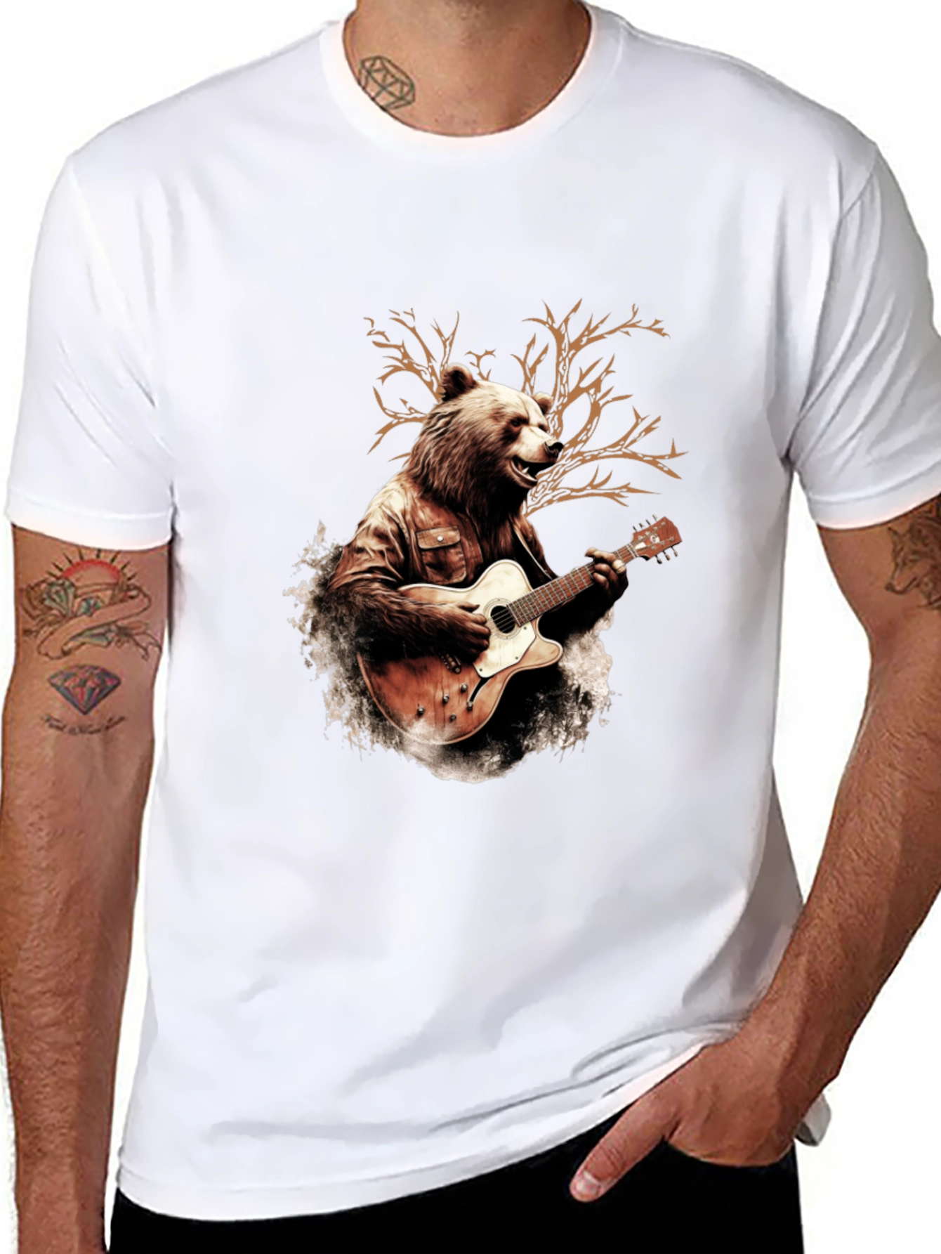 Bear Guitarist Graphic T-Shirt