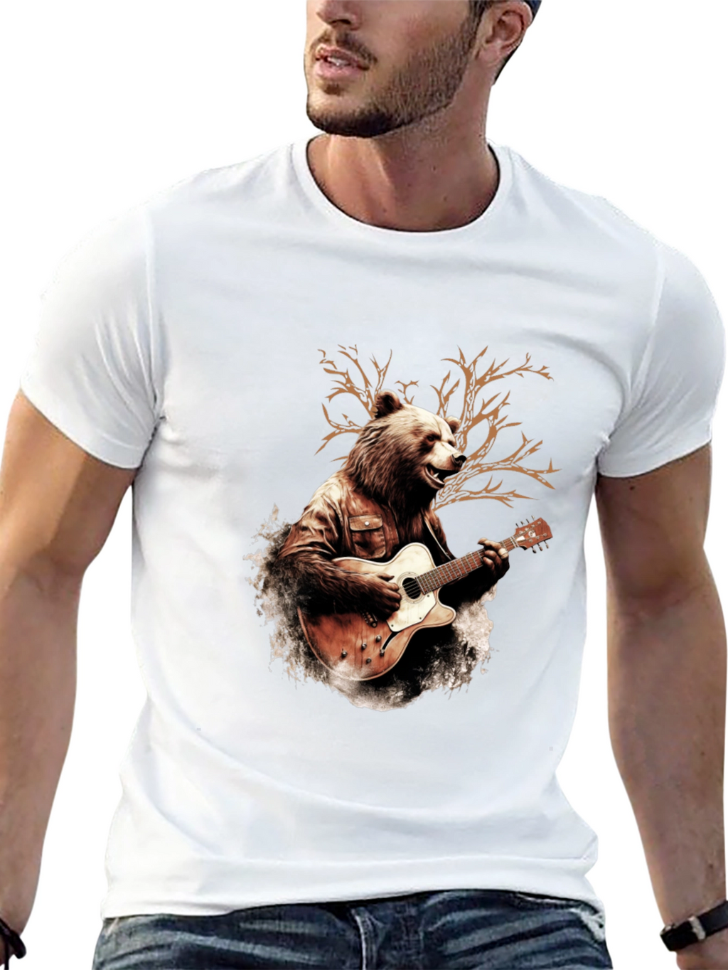 Bear Guitarist Graphic T-Shirt