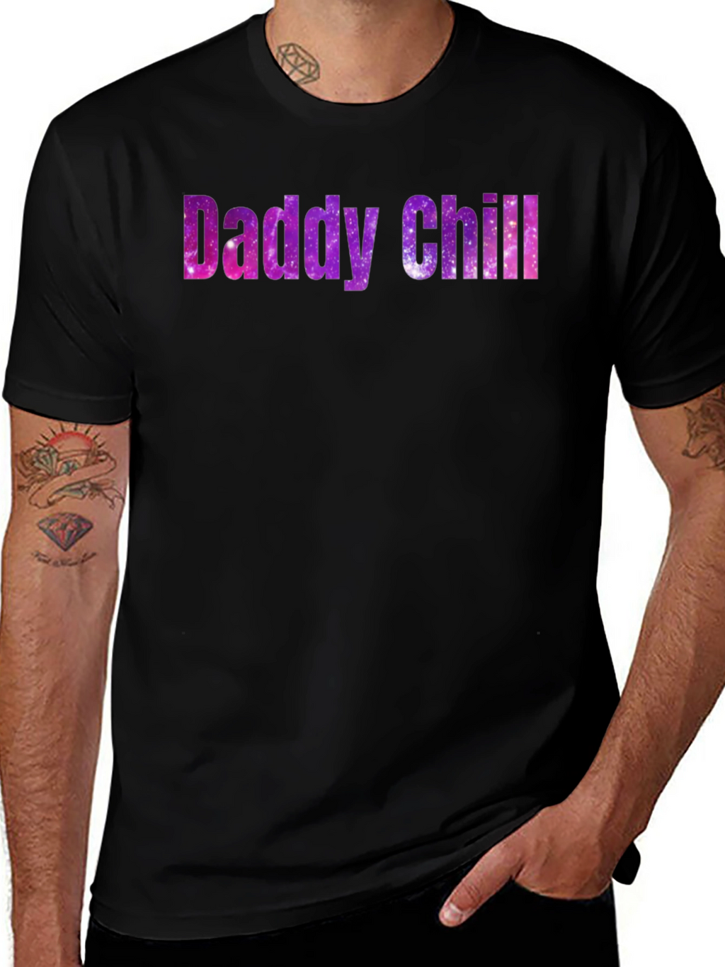 Daddy Chill Galaxy Print Black T-Shirt