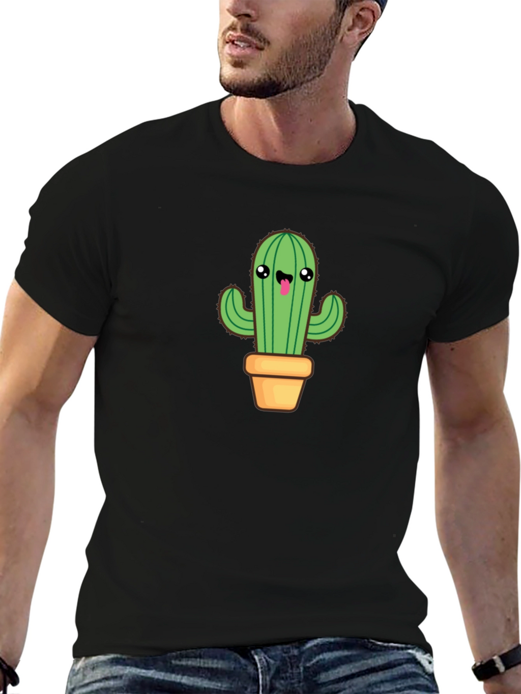 Cute Cactus Graphic Tee - Black Cotton Blend