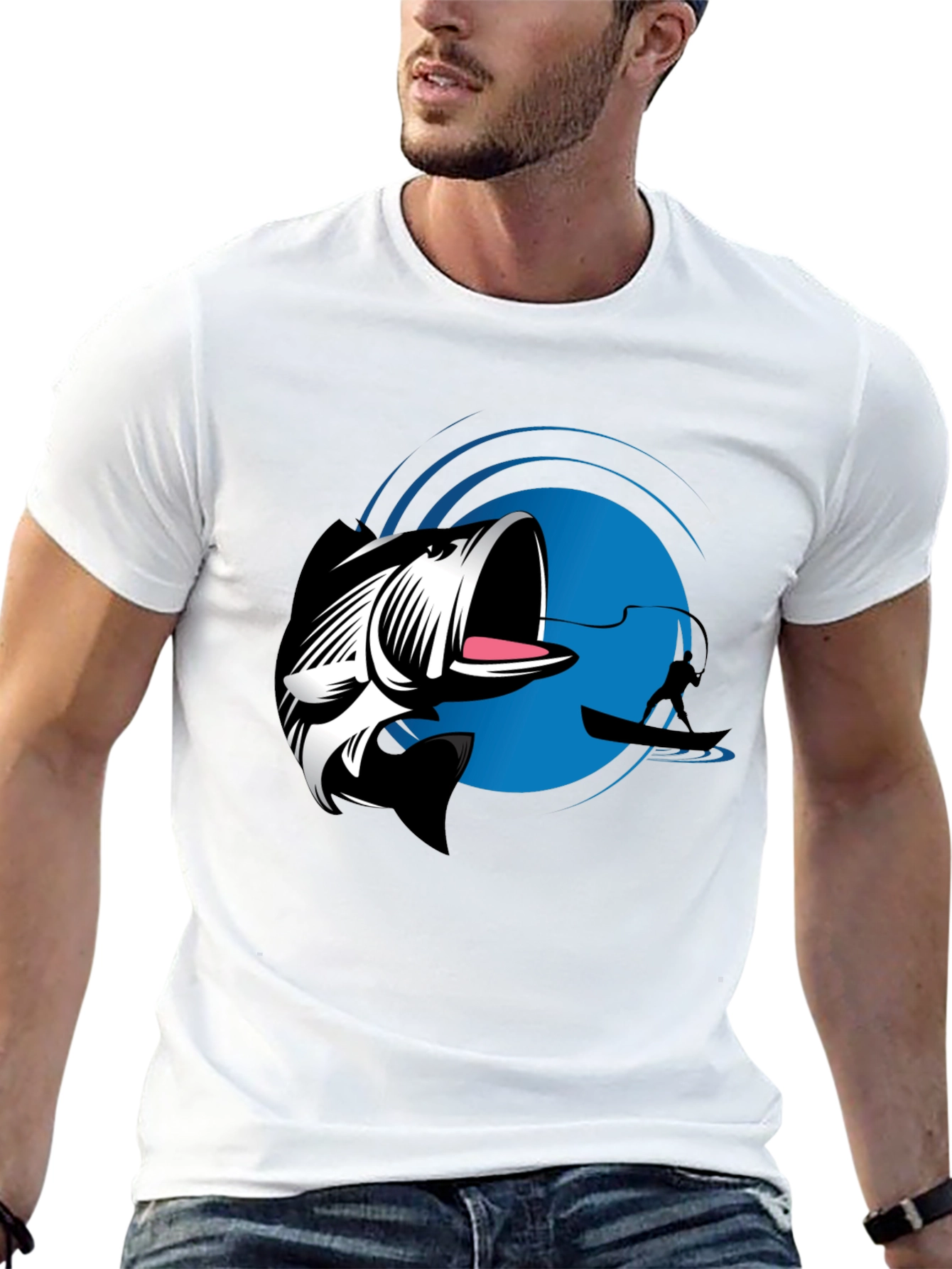 Bass Fishing Graphic Tee - Black Cotton T-Shirt