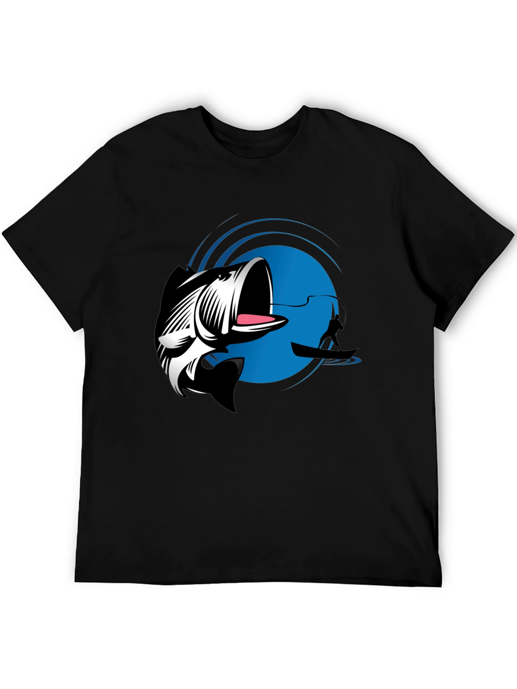 Bass Fishing Graphic Tee - Black Cotton T-Shirt