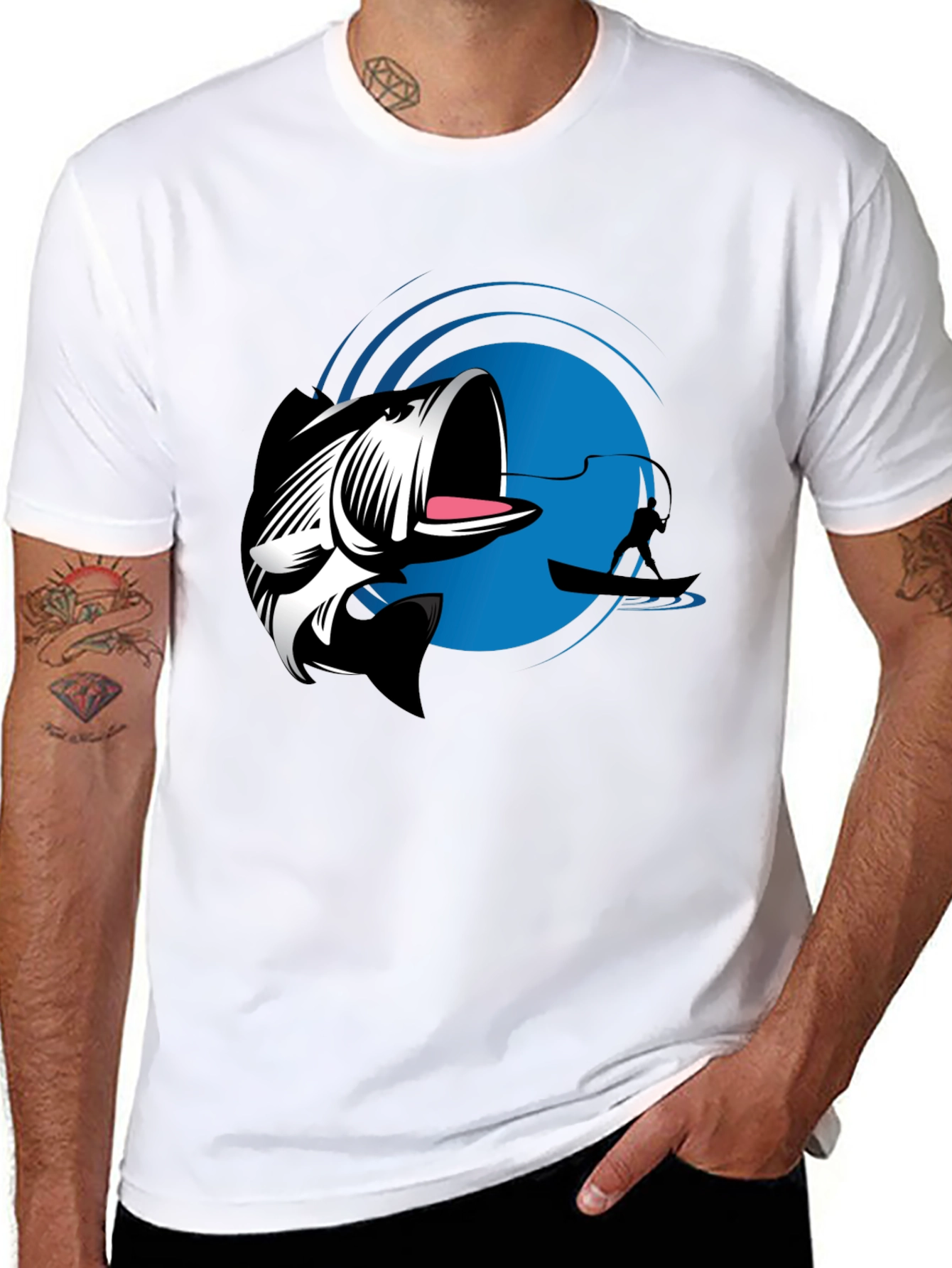 Bass Fishing Graphic Tee - Black Cotton T-Shirt