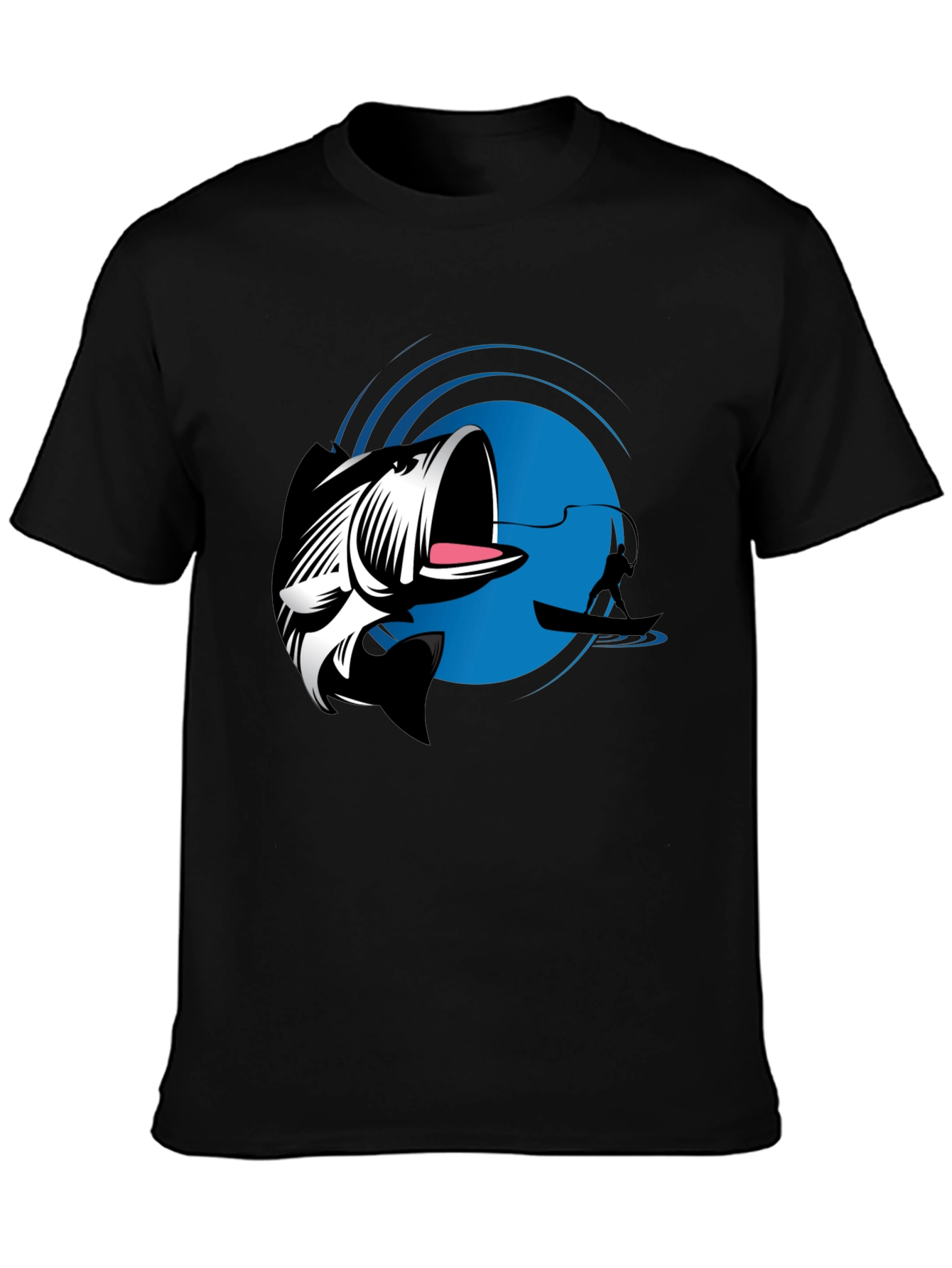 Bass Fishing Graphic Tee - Black Cotton T-Shirt
