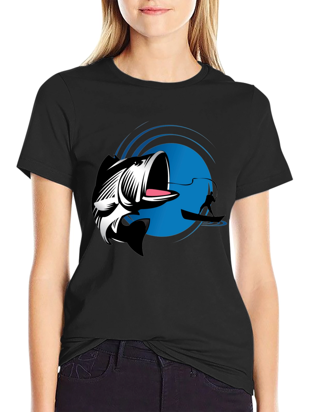 Bass Fishing Graphic Tee - Black Cotton T-Shirt