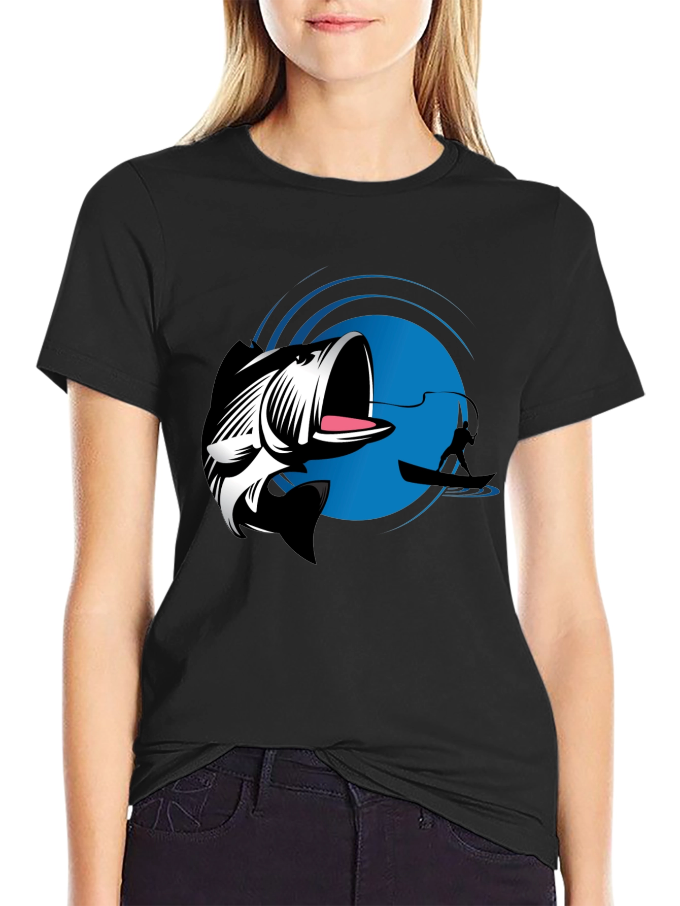 Bass Fishing Graphic Tee - Black Cotton T-Shirt
