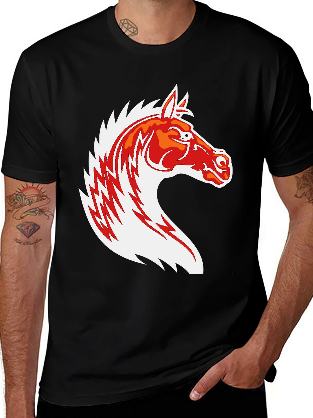 Black T-Shirt with Horse Graphic