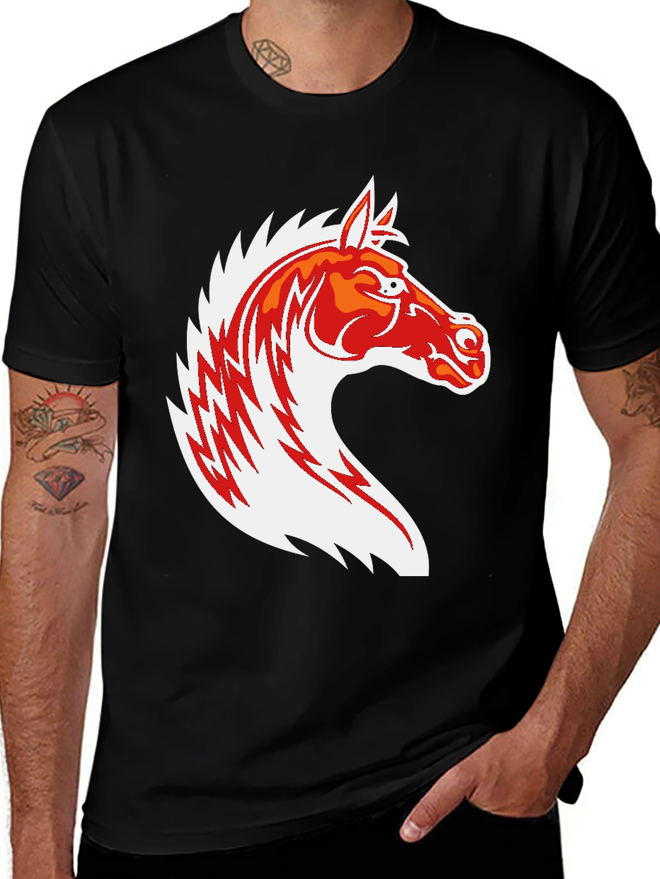 Black T-Shirt with Horse Graphic
