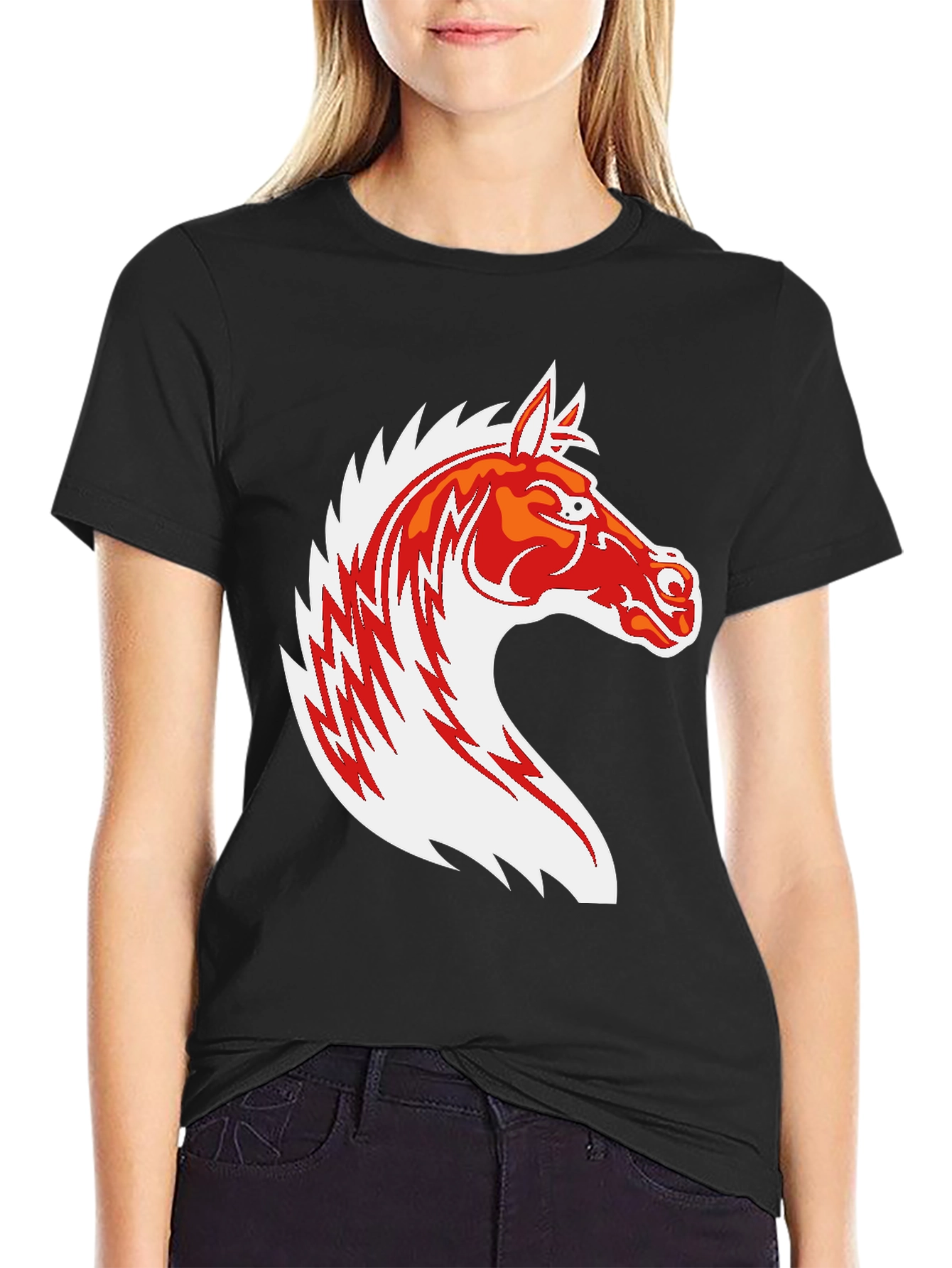 Black T-Shirt with Horse Graphic