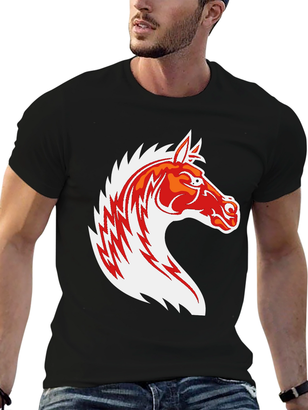 Black T-Shirt with Horse Graphic