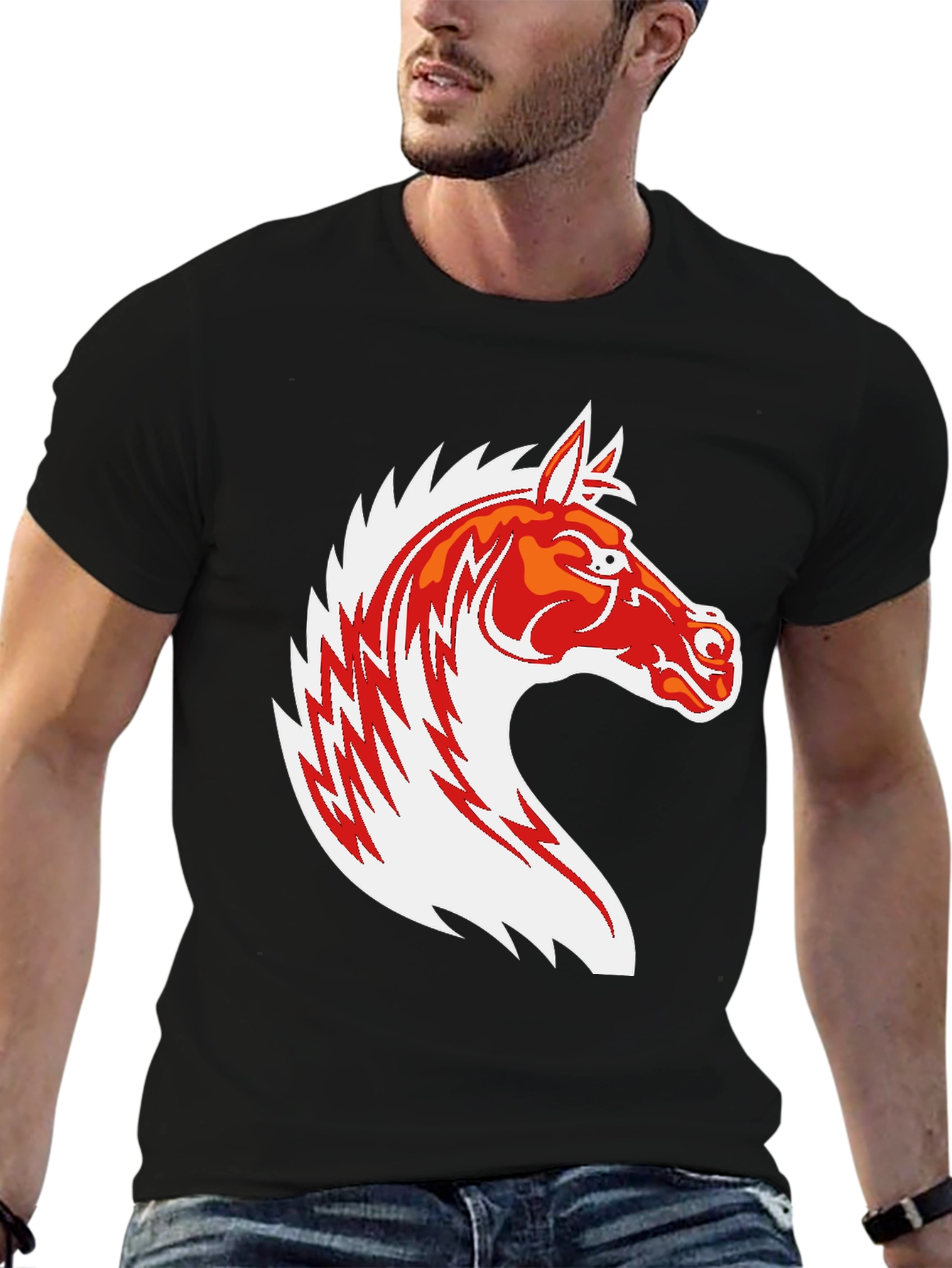 Black T-Shirt with Horse Graphic
