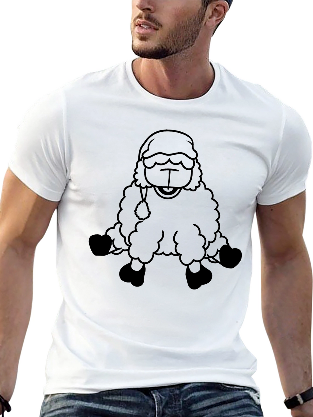 Cartoon Sheep Graphic Black T-Shirt
