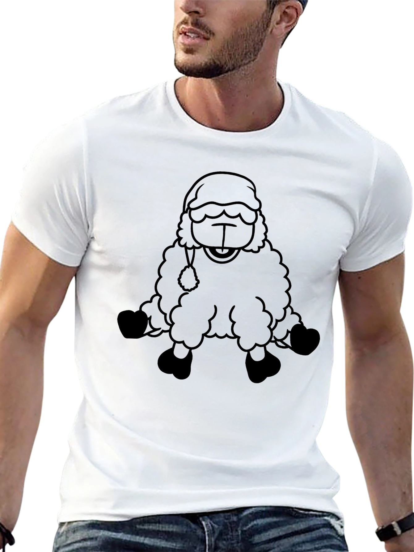 Cartoon Sheep Graphic Black T-Shirt