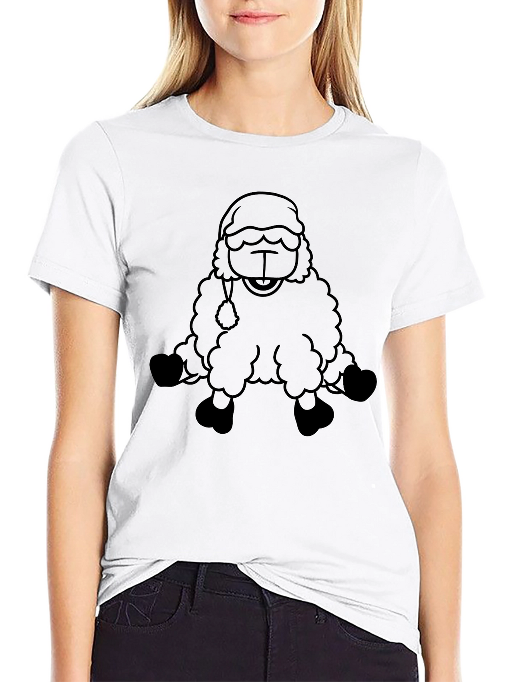 Cartoon Sheep Graphic Black T-Shirt